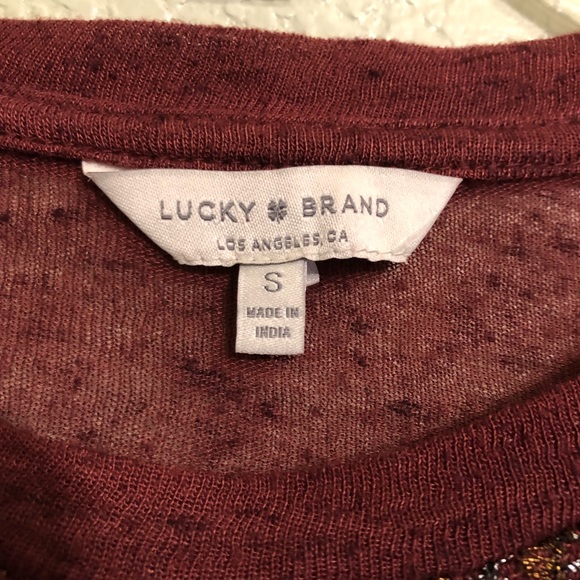 Lucky Brand Embroidered Burgundy Basic T-Shirt - Picture 6 of 7